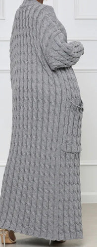 KNIT CABLE LONG CARDIGAN (GREY)