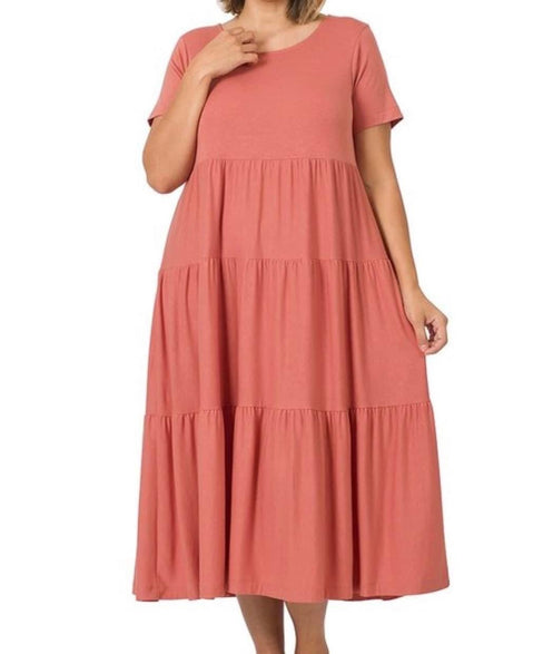 CURVES TIERED DRESS (ROSE)