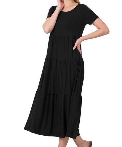 CURVES TIERED DRESS (BLACK)