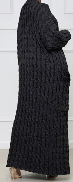 CABLE KNIT LONG CARDIGAN (BLACK)